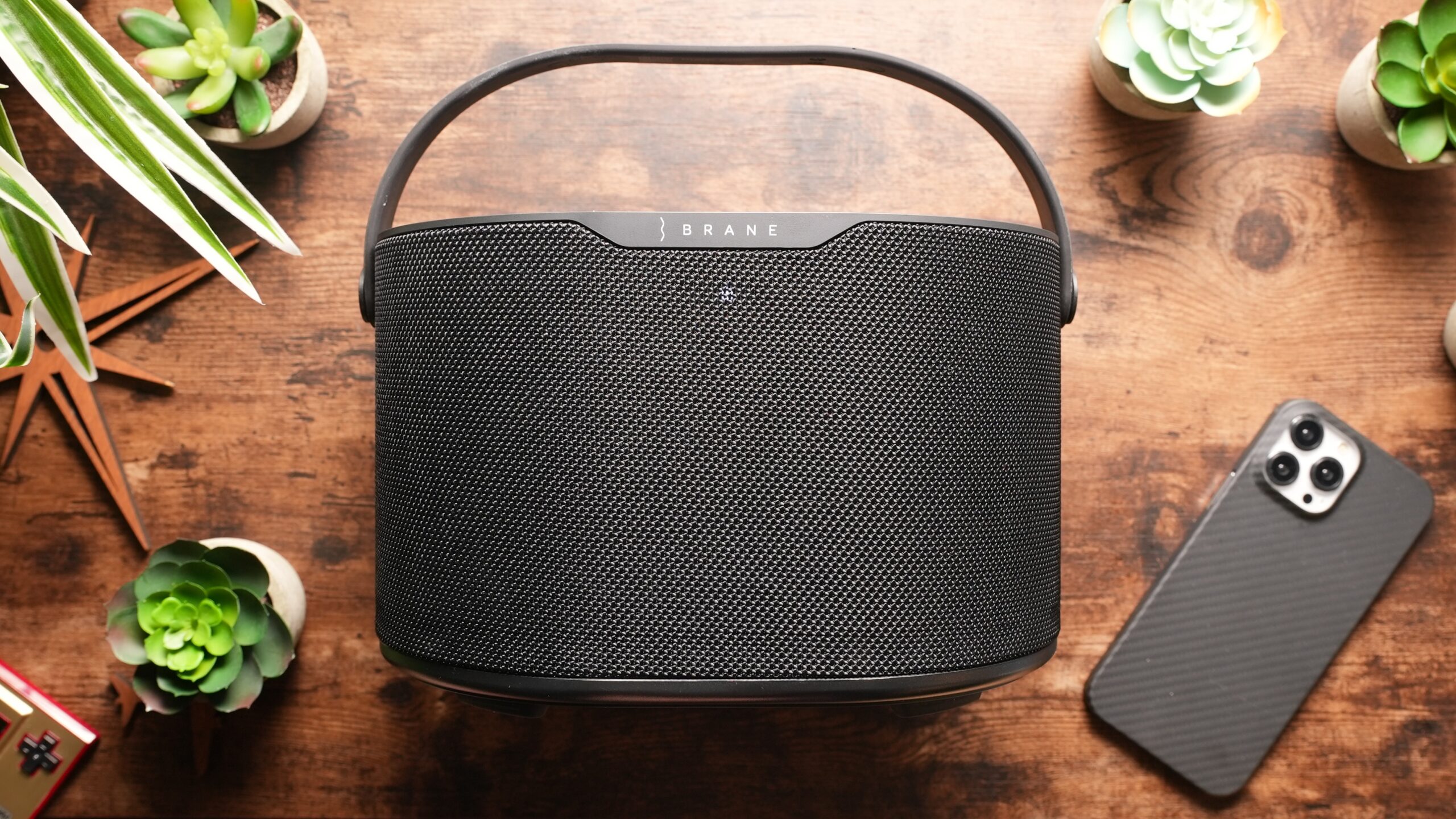 Brane X_1 Top down photo of the Brane X Bluetooth speaker.