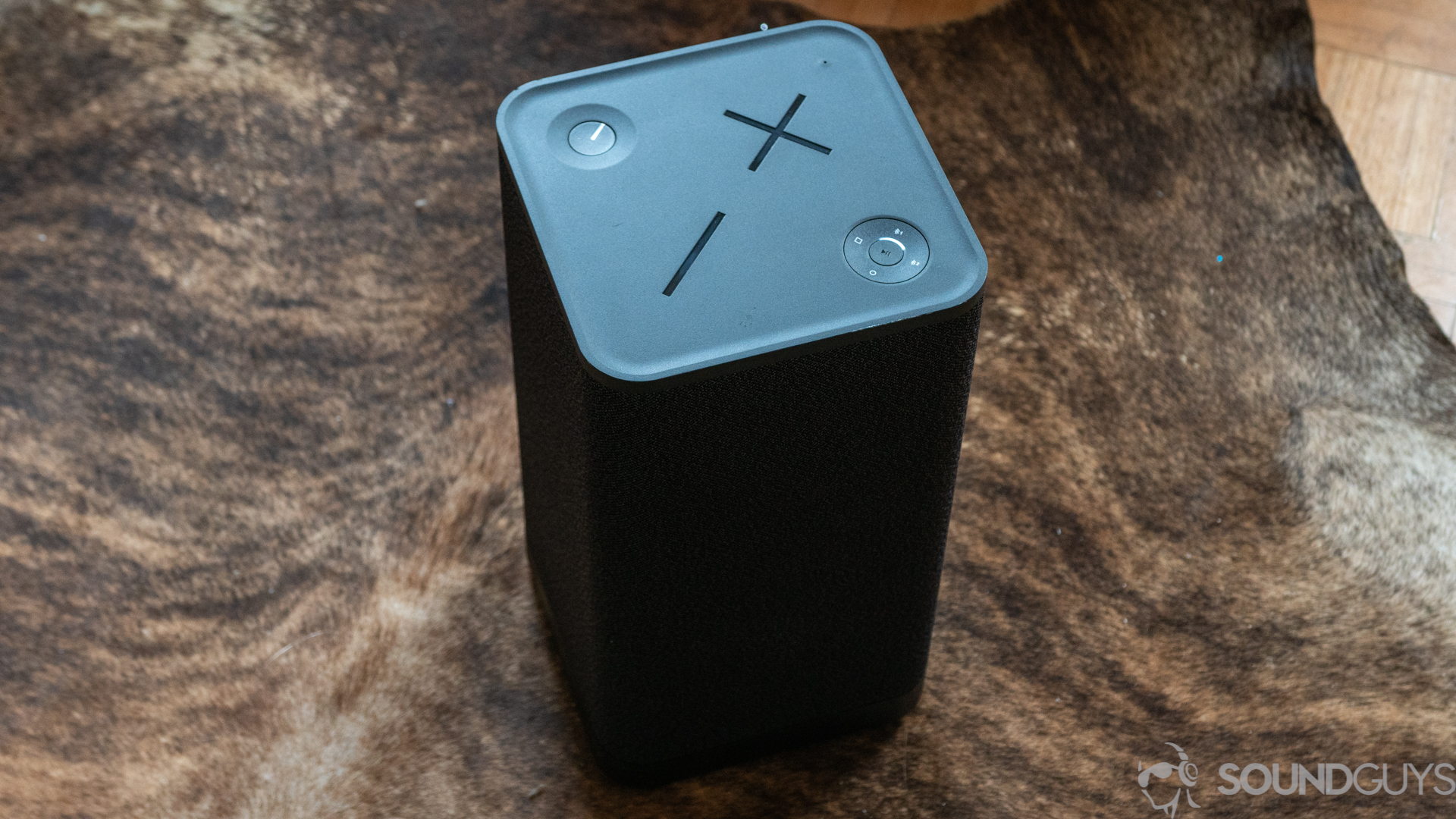 UE Hyperboom Bluetooth speaker Pictured is the UE Hyperboom in black on the floor