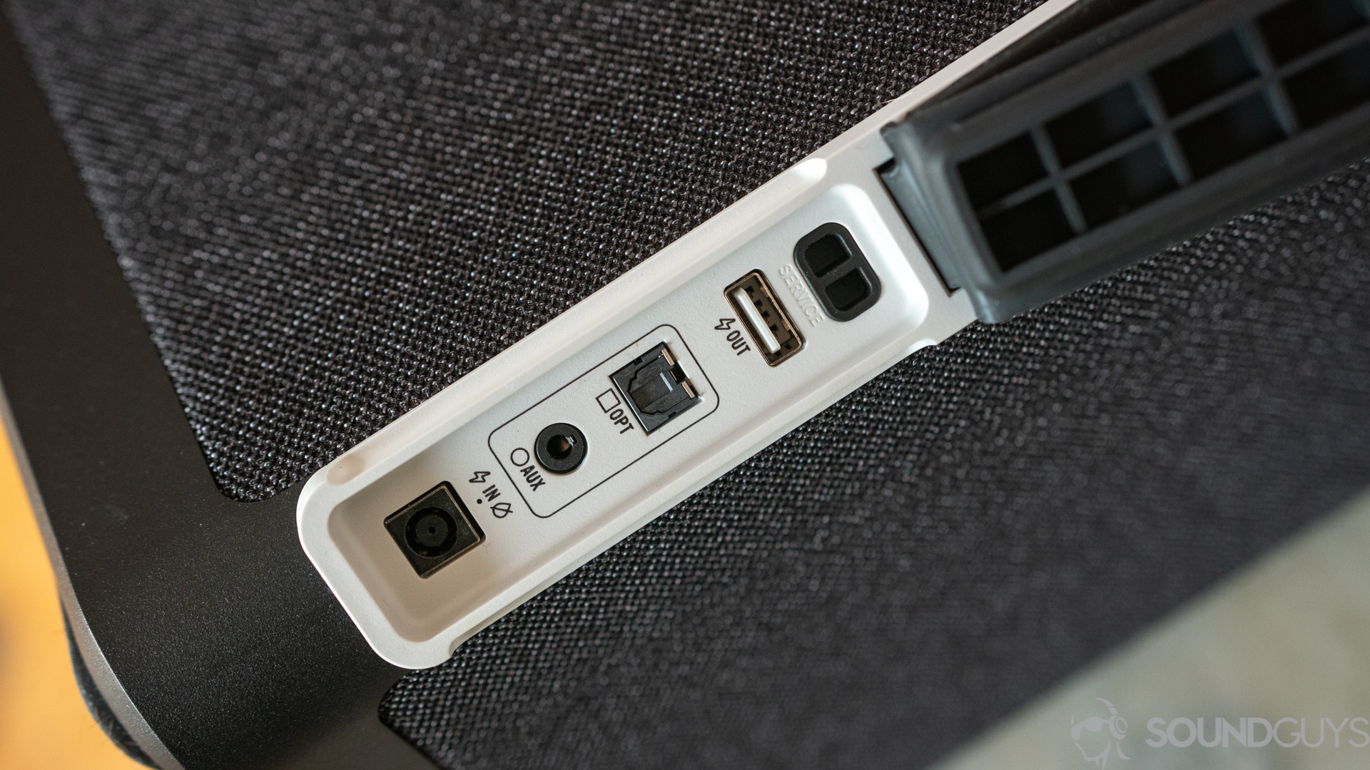 UE Hyperboom inputs Pictured are the inputs of the UE Hyperboom under the waterproof flap.